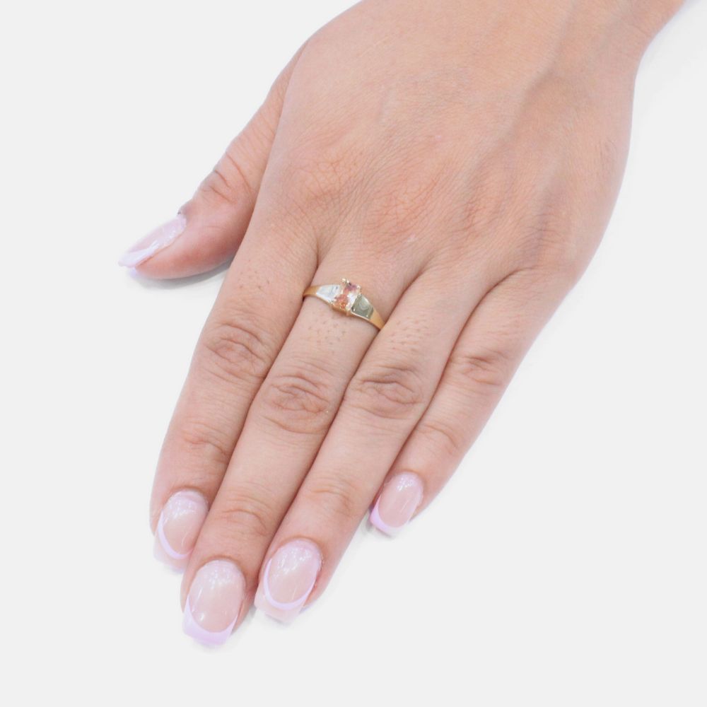 Anillo de Oro 14k Diseño con Incrustación de Zirconia Color Ambar mod. 9187