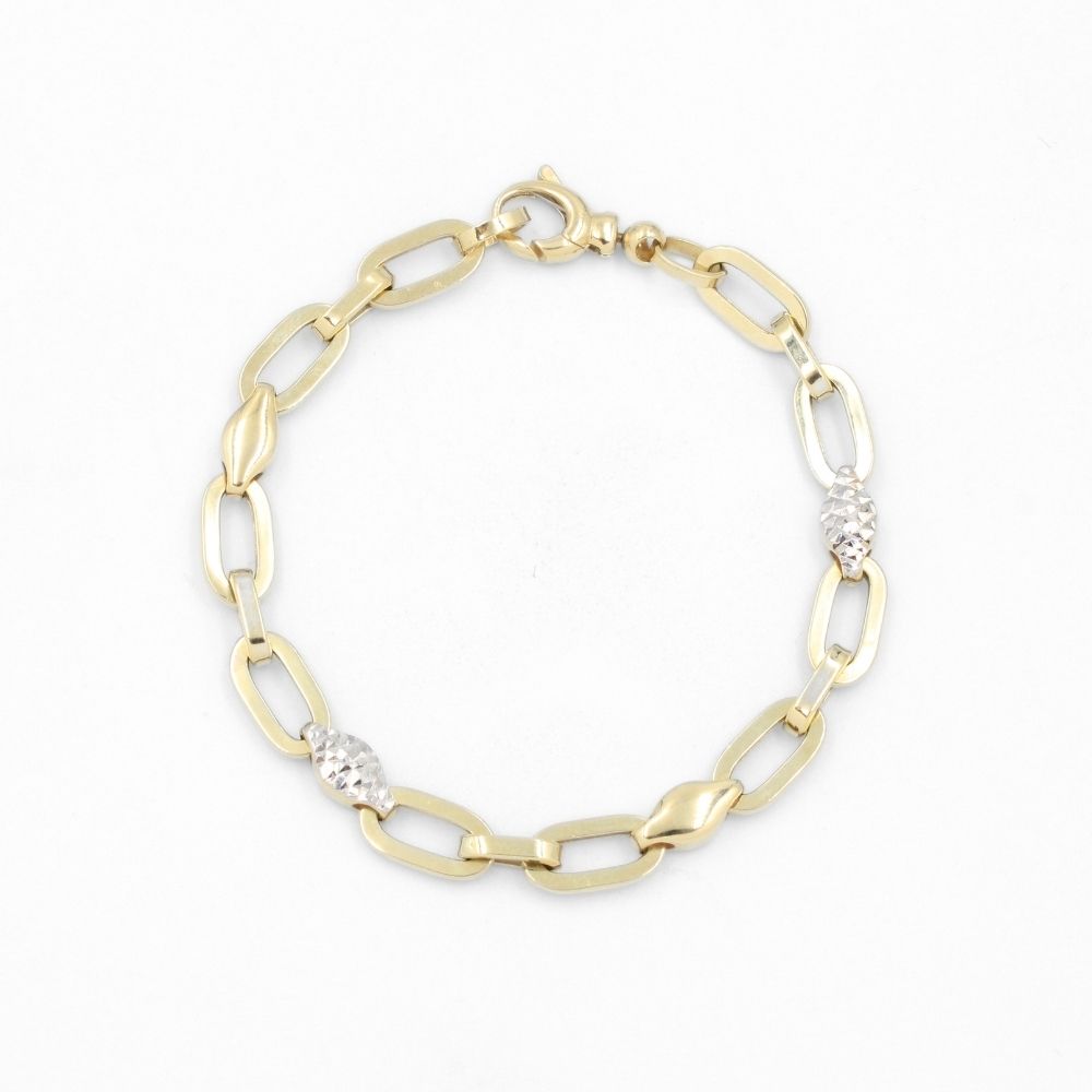 Pulsera de Oro 14k con Tejido de Eslabones Finos de Estilo Brillante y Hueco mod. 8659