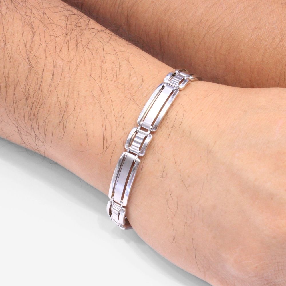 Pulsera de Oro 14k Blanco con Eslabones Sólidos mod. 8671