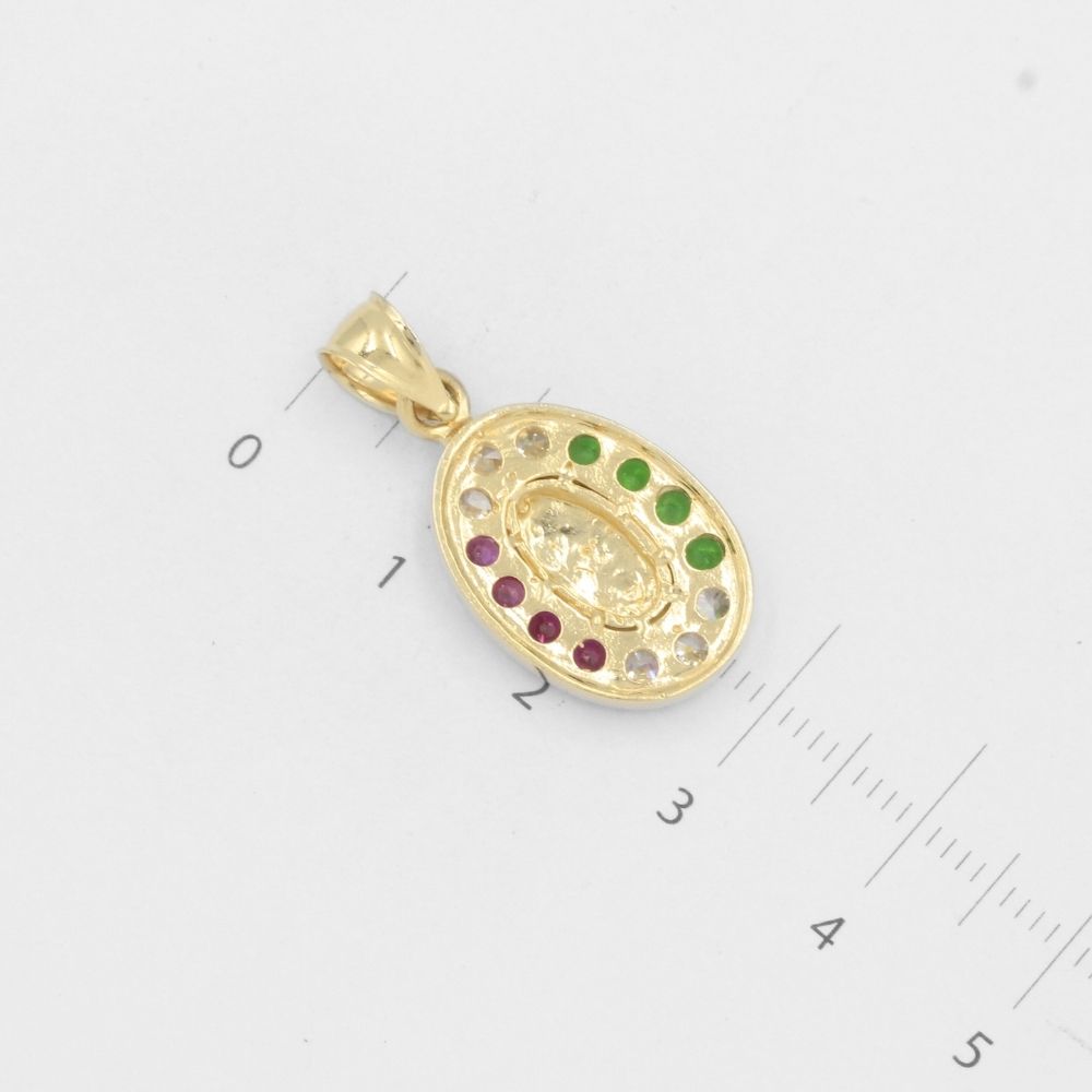 Medalla de Oro 14k Virgen Guadalupe con Zirconias de Colores Mexicanos mod. 8024