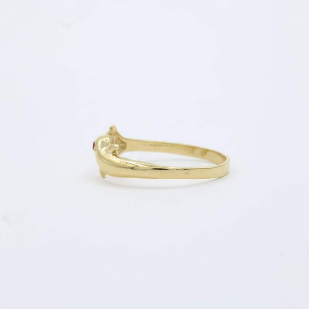 Anillo de Oro 14k Delfìn con Ojo de Zirconia Roja mod. 10008