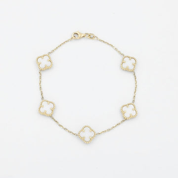 Pulsera de Oro 14k Fino con Eslabones de Trébol Incrustados con Madre Perla mod. 9035