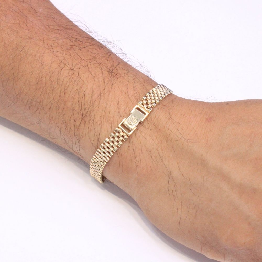 Pulsera de Oro 14k Tejido Ensamblado Especial Elegante Detallado con Corona mod. 9805