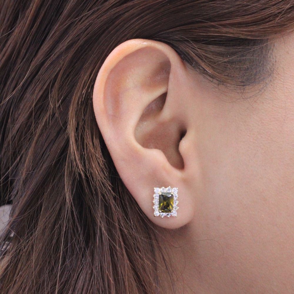 Arete de Oro 14k con Piedra Color Moissanita Verde mod. 9065