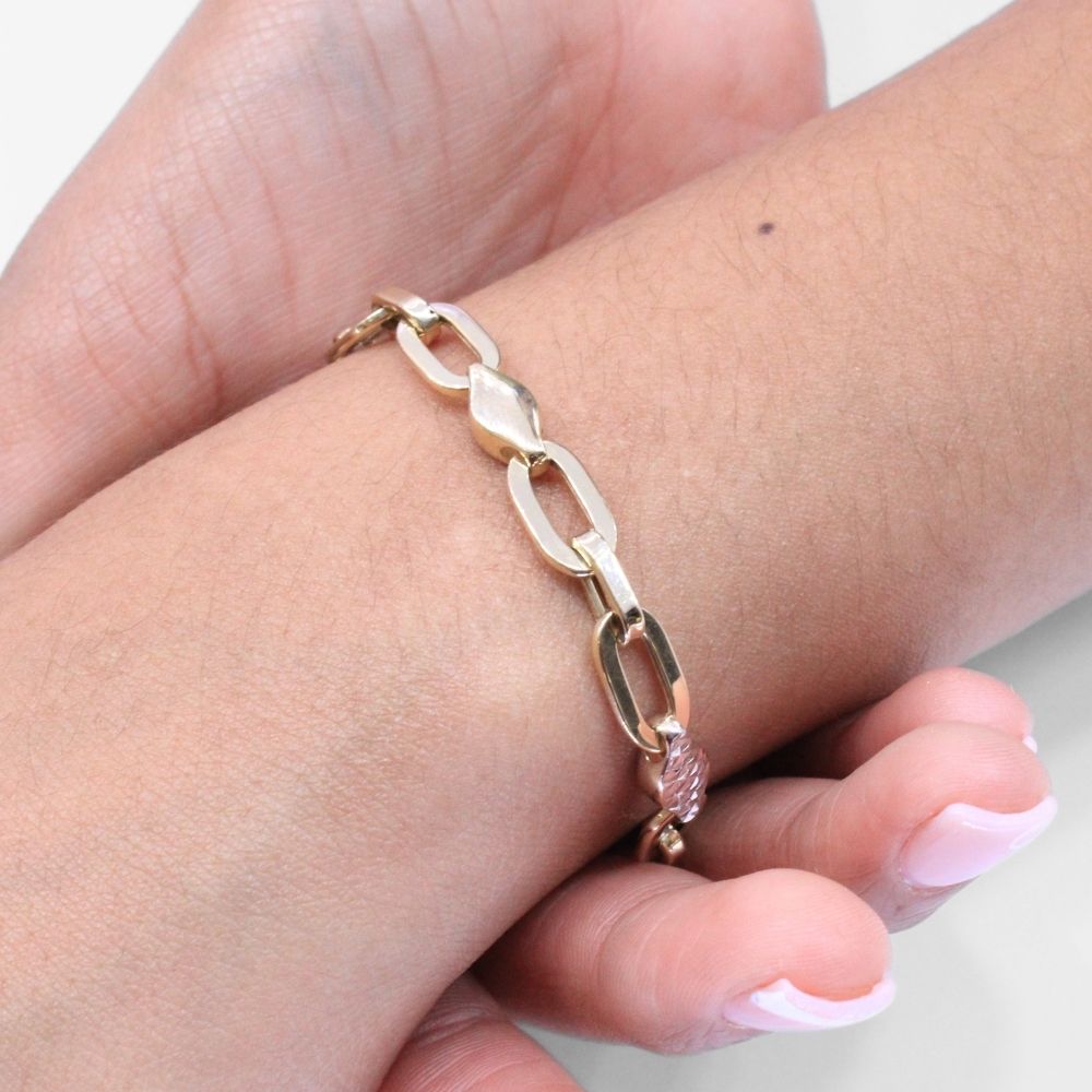Pulsera de Oro 14k con Tejido de Eslabones Finos de Estilo Brillante y Hueco mod. 8659