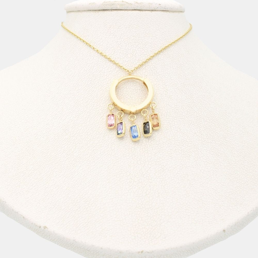 Gargantilla de Oro 14k Diseño Circular Hueco con Colgantes de Zirconia mod. 9339