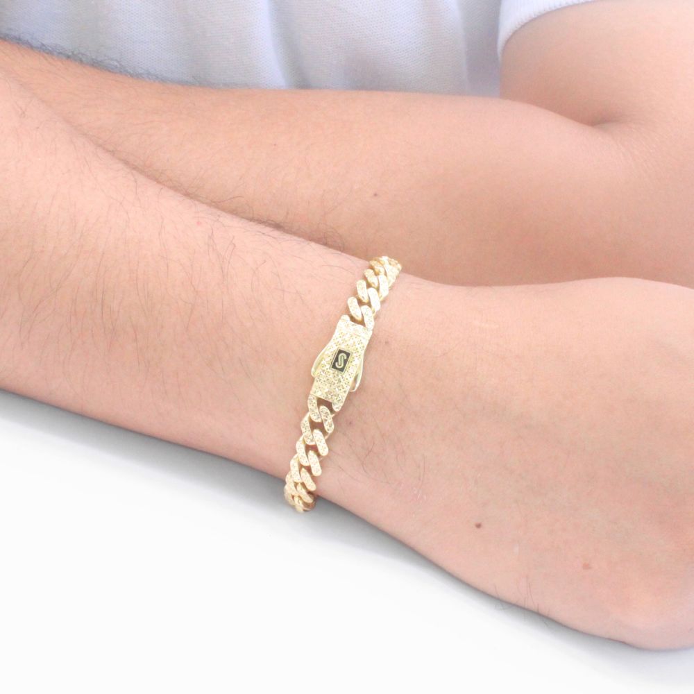 Pulsera Mónaco Chain 14k Modelo Edge Hueco con Broche Flex mod. 9510