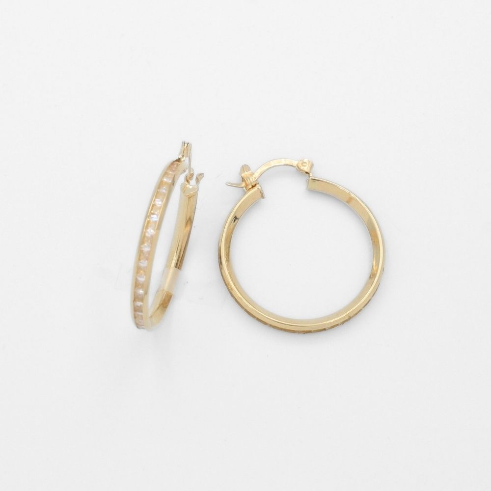 Arracada de Oro 14k de Diseño Hueco Redondo con Incrustación de Zirconias mod. 9875