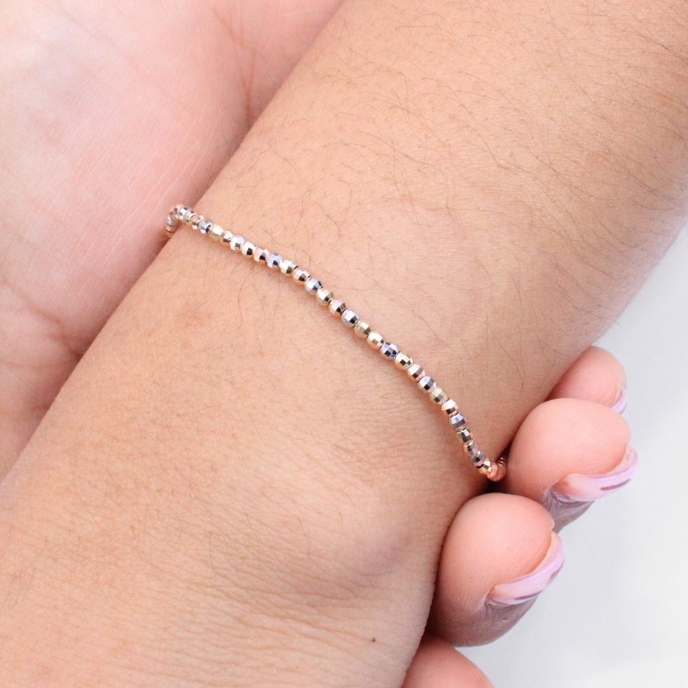 Pulsera de Oro 14k Diseño de Esferas Facetadas de Estilo Hueco mod. 8866