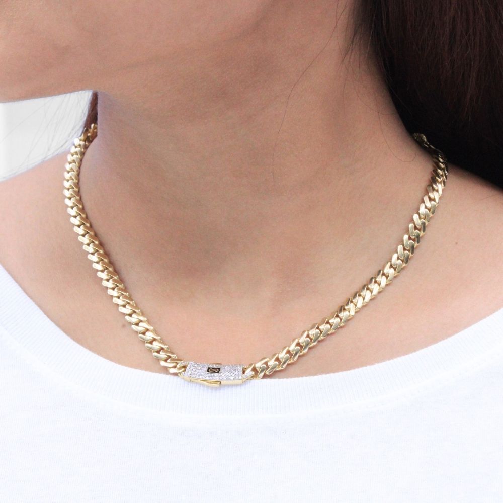 Cadena Monaco Chain 14k Tejido Barbado Hueco con Swarovski mod. 8609