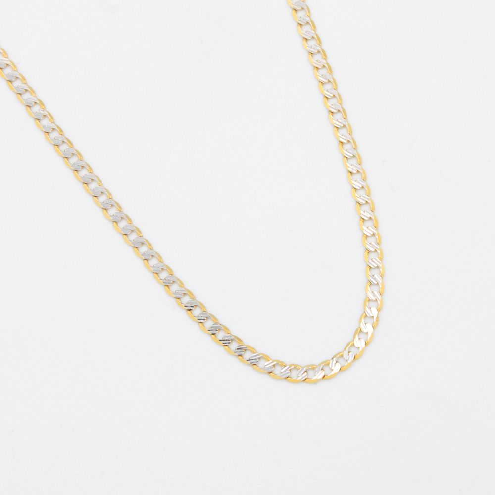 Cadena de Oro 14k Tejido Barbado Sólido con Diamantado Blanco mod. 8932