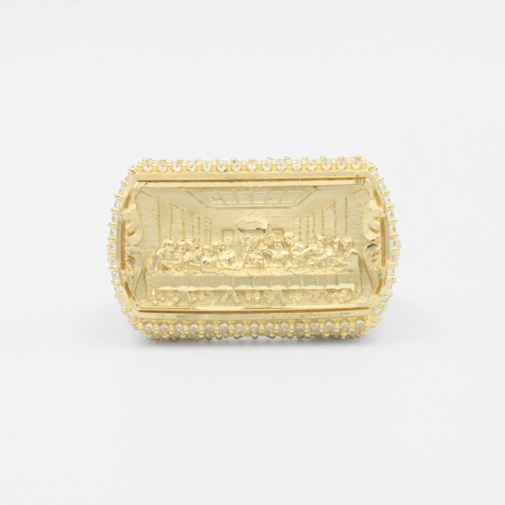 Anillo de Oro 14k Última Cena Incrustada con Zircnoias mod. 9456