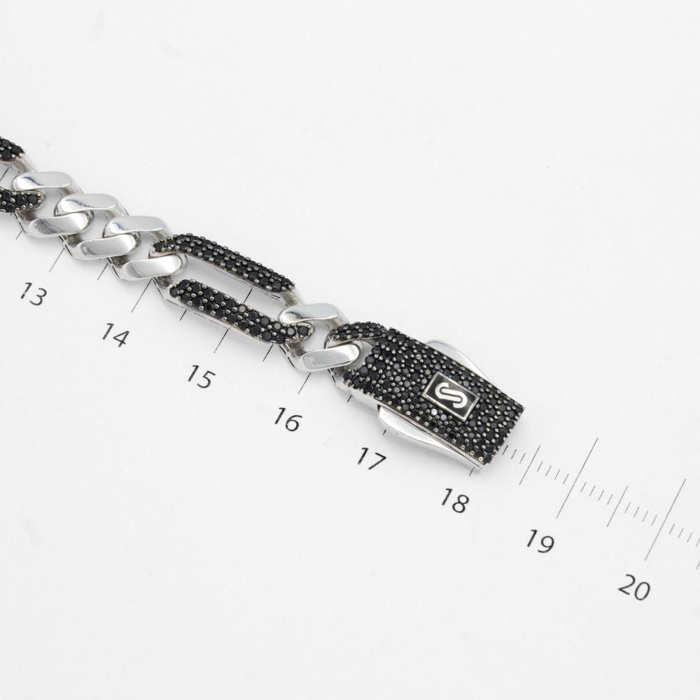 Pulsera Mónaco Chain 14k Modelo Fígaro de Broche Pavé con Incrustación Alt. de Swarovski Oscuro mod. 9649