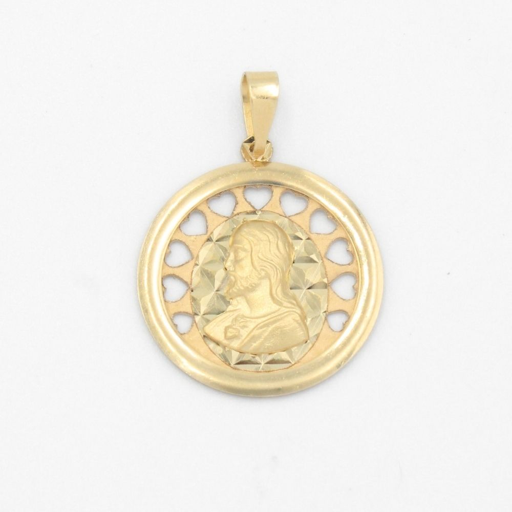 Medalla de Oro 14k Sagrado Corazón con Calado de Corazones mod. 5910