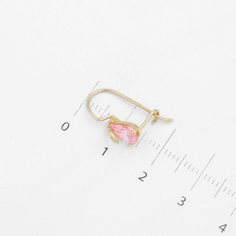 Arete con Broche Arillo de Oro 14k Gota de Zirconia Color Rosa Limonade mod. 9766