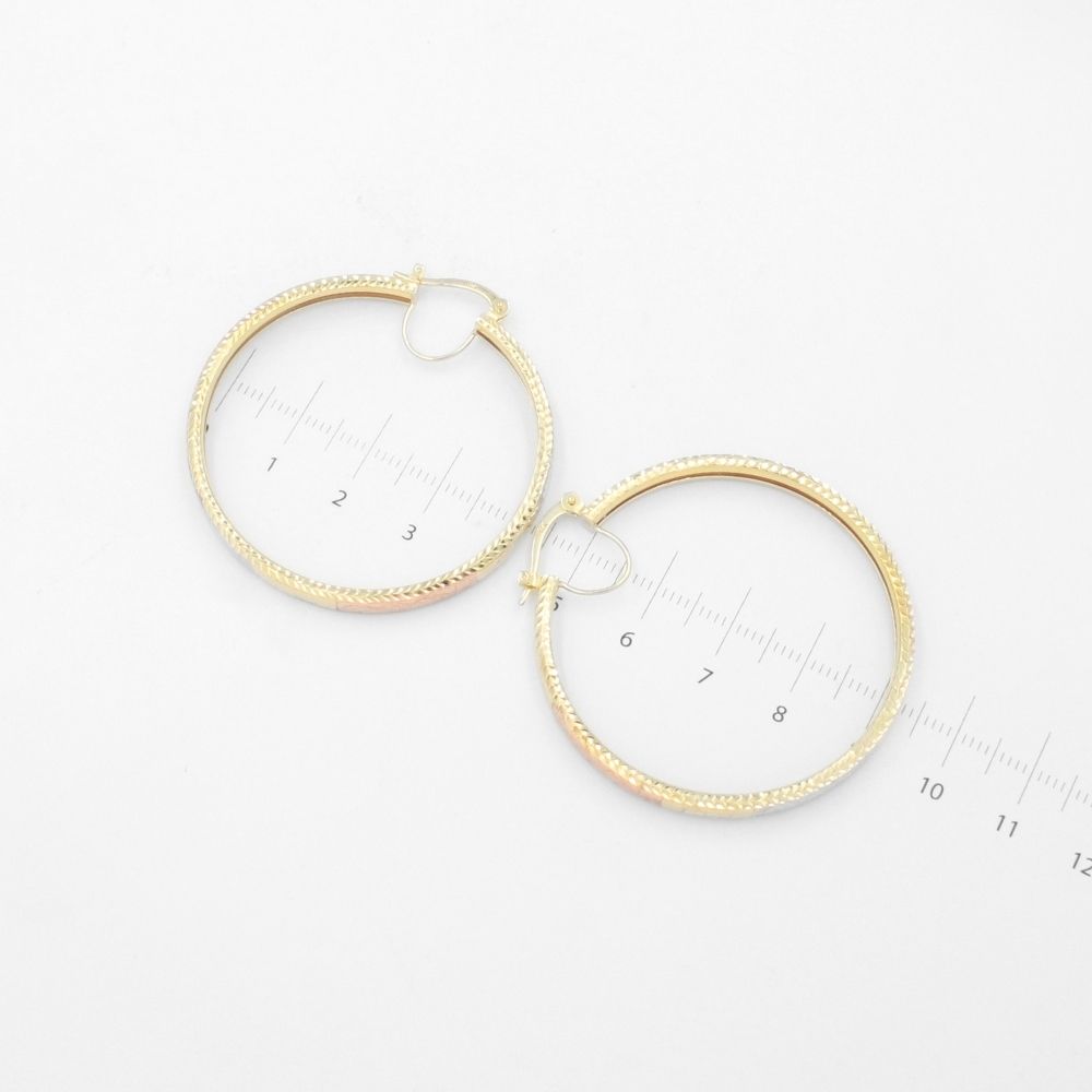 Arracada de Oro 14k Diseño Redondo y Hueco con Diamantado Estilo Barroco mod. 9778