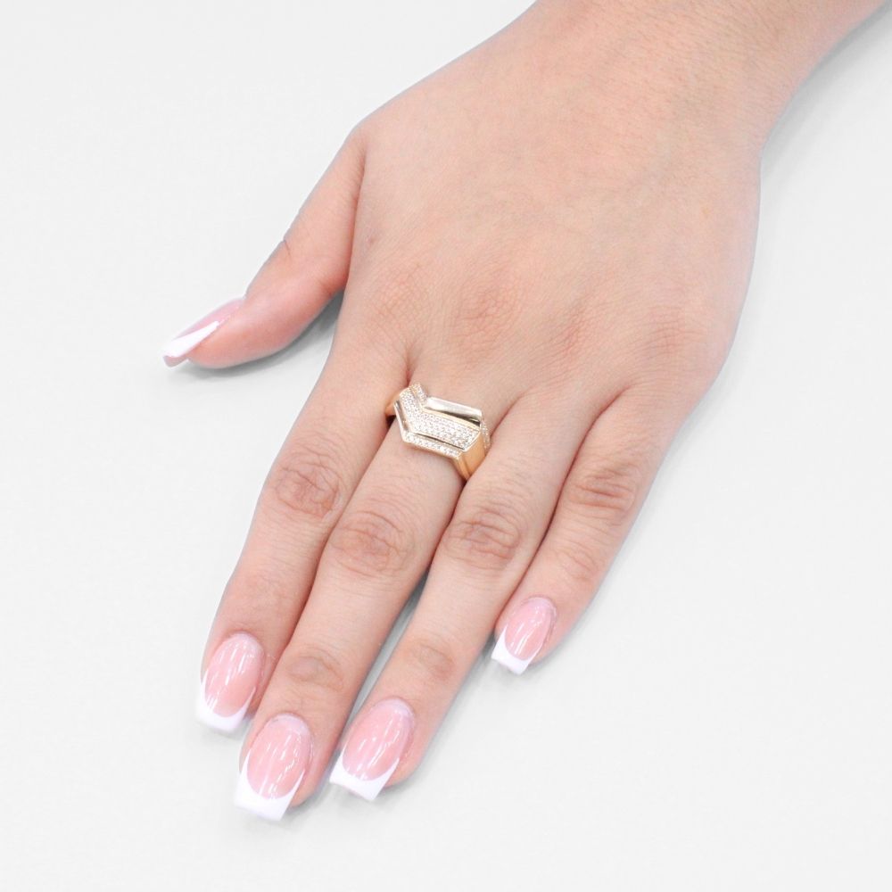 Anillo de Oro 14k Diseño Apiable Incrustado con Zirconias mod. 9587