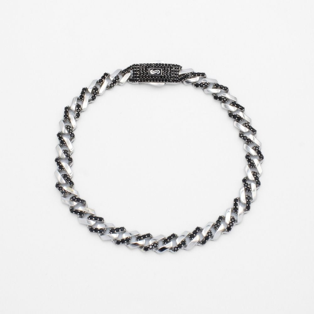 Pulsera Mónaco Chain 14k Modelo Edge de Broche Pavé con Incrustación Alt. de Swarovski Oscuro mod. 9650