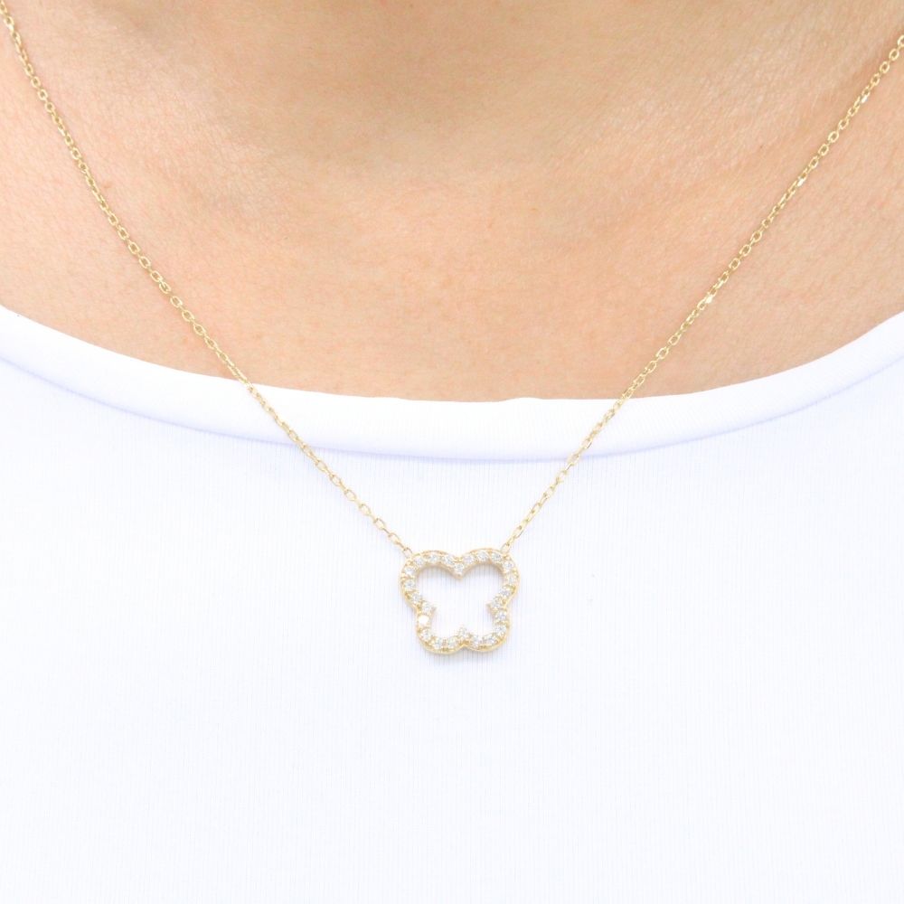 Gargantilla de Oro 14k Silueta de Mariposa Incrustada con Zirconias Finas mod. 9634