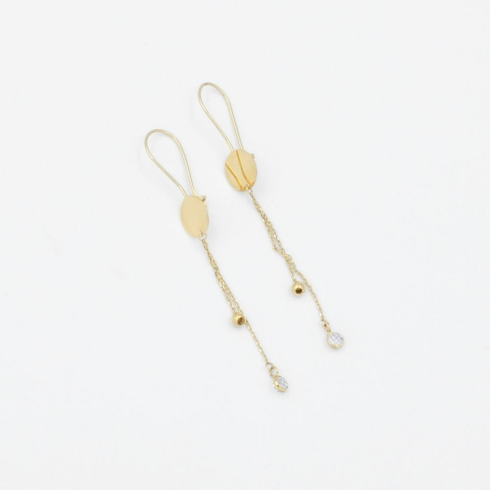 Arete Largo de Oro 14k Diseño de Espejo con Zirconias y Tiras Brillantes mod. 3050
