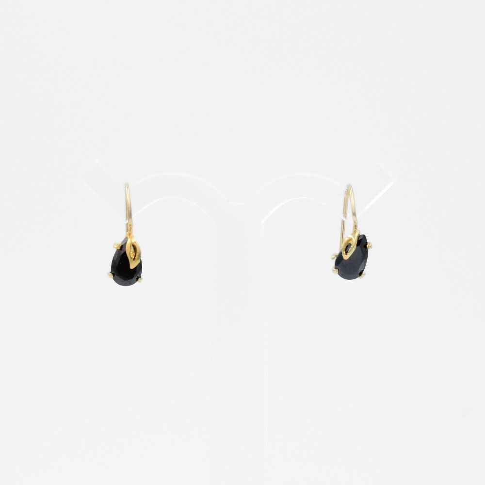 Arete con Broche Arillo de Oro 14k Gota de Zirconia Color Negro Profundo mod. 9766
