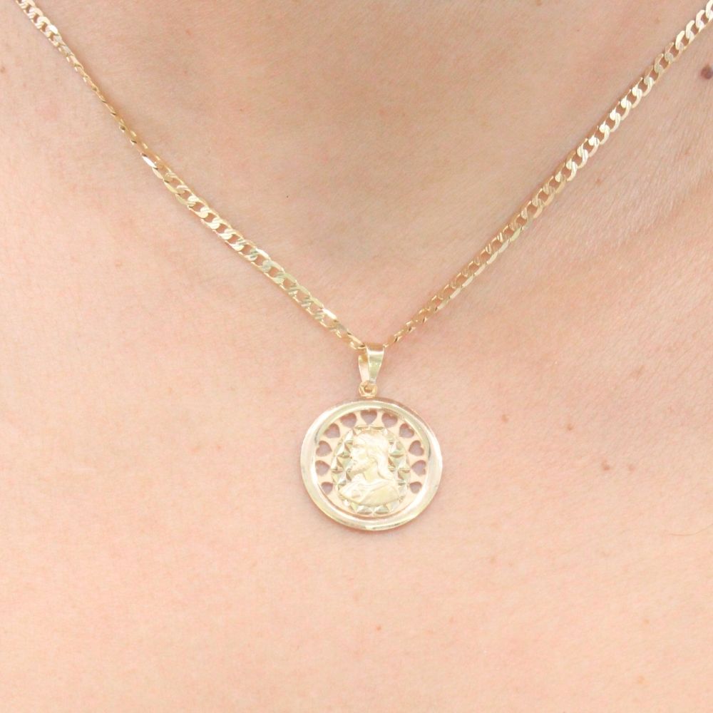 Medalla de Oro 14k Sagrado Corazón con Calado de Corazones mod. 5910