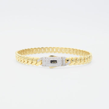 Pulsera Mónaco Chain 14k Delgada Modelo Cuff Flexible y Hueco con Incrustación de Swarovski en Broche mod. 9385