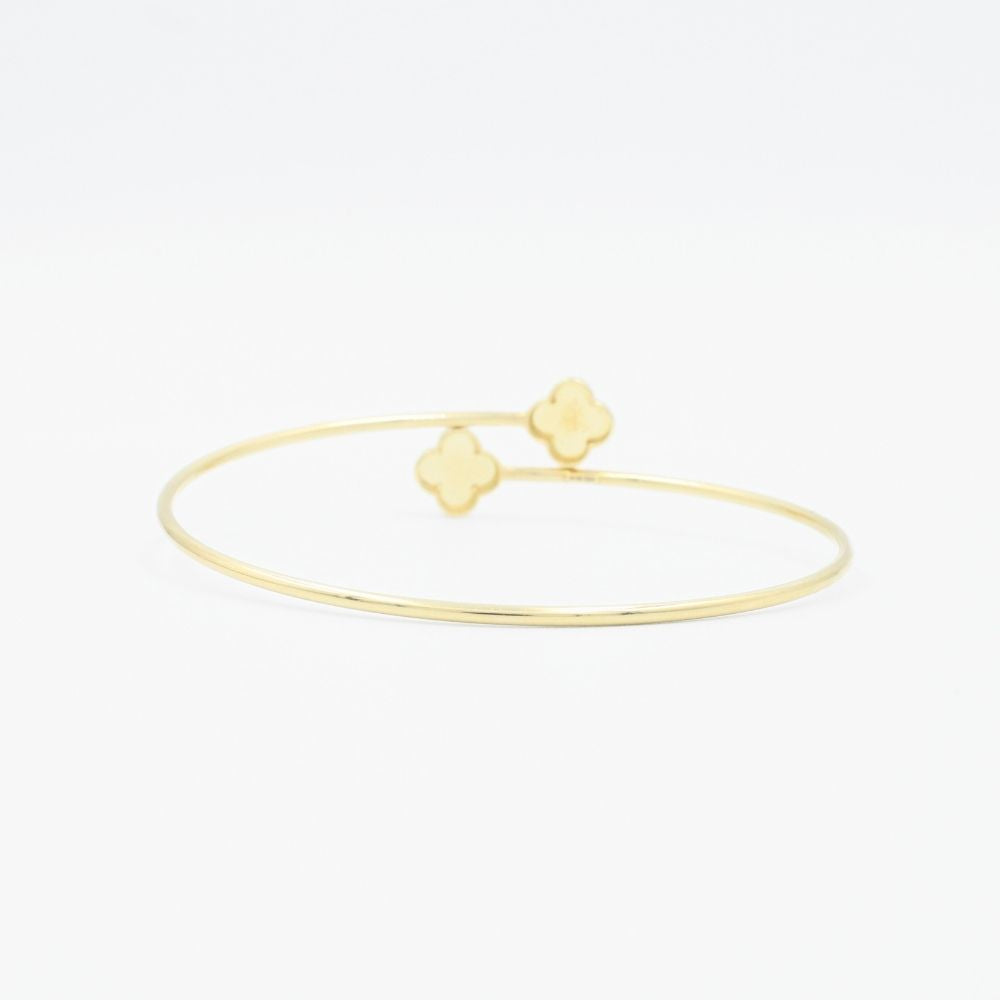 Aro de Oro 14k Tubular Hueco con 2 Trébol de Diamantado Arcoíris en Diseño Abierto mod. 8990