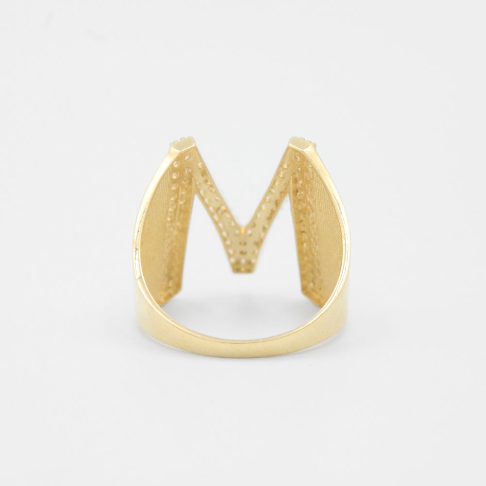 Anillo de Oro 14k con Letra M Incrustada con Zirconias mod. 8810