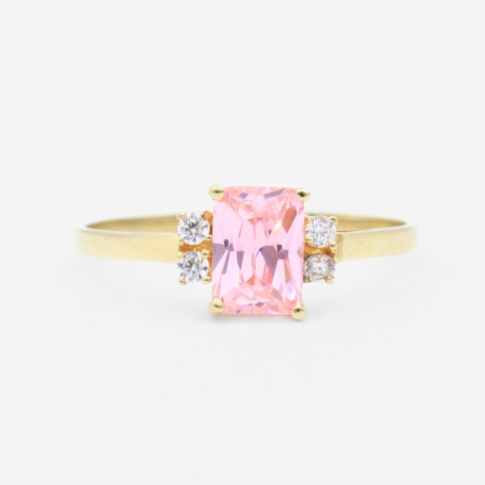 Anillo de Oro 14k Incrustado con Zirconia Cuadrada de Color Rosa Brillante mod. 9198