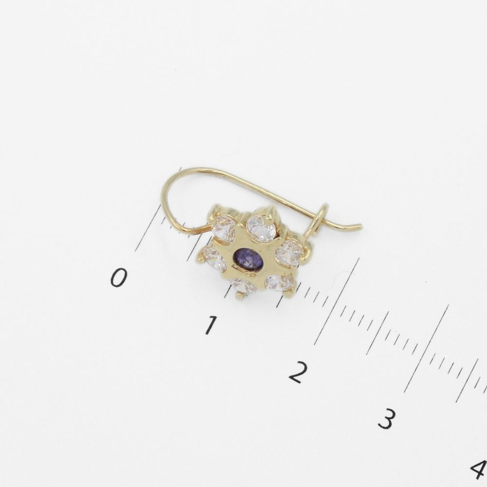 Arete con Broche Arillo de Oro 14k con Diseño Estrella Incrustado con Zirconia Morado mod. 9762