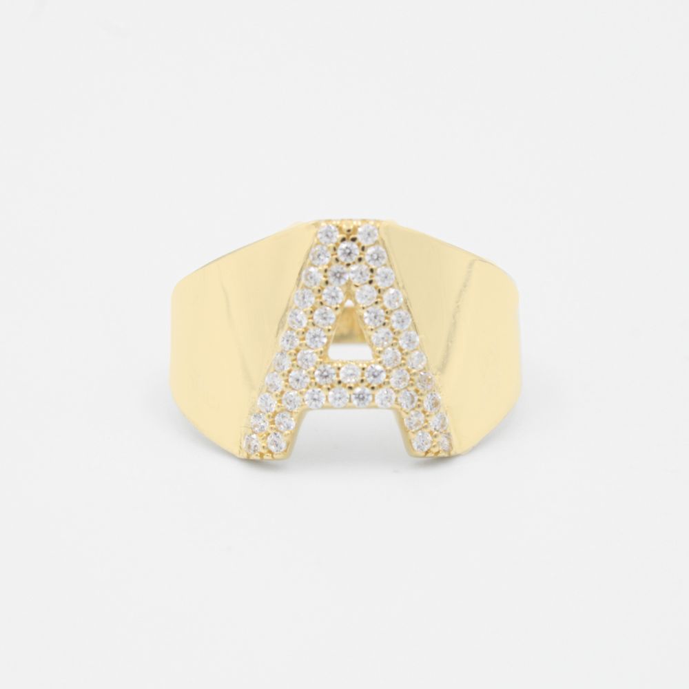 Anillo de Oro 14k con Letra A Incrustada con Zirconias mod. 8811