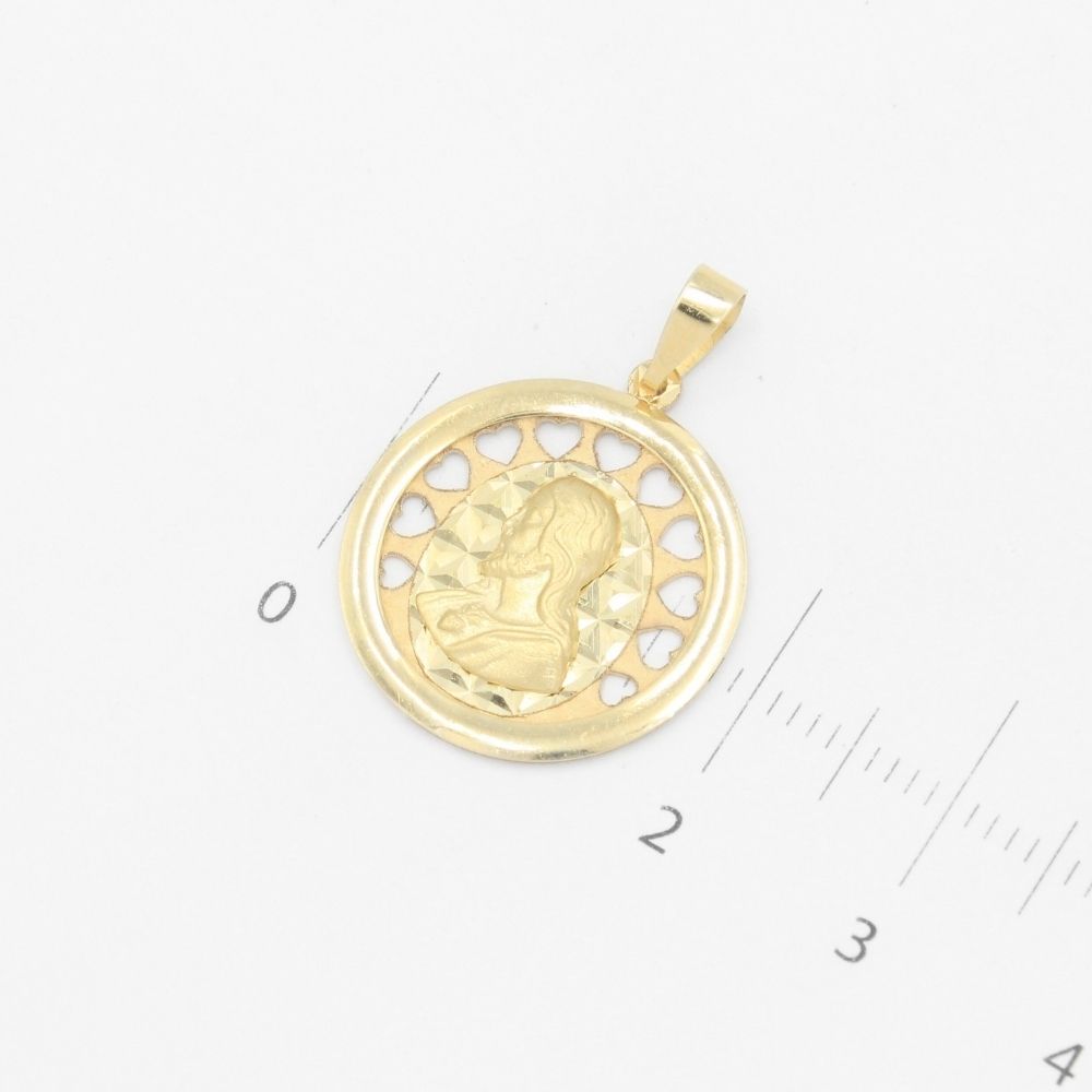 Medalla de Oro 14k Sagrado Corazón con Calado de Corazones mod. 5910