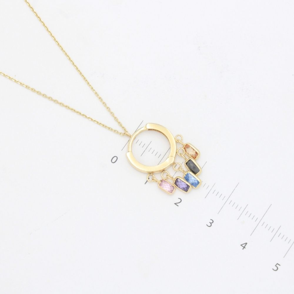Gargantilla de Oro 14k Diseño Circular Hueco con Colgantes de Zirconia mod. 9339