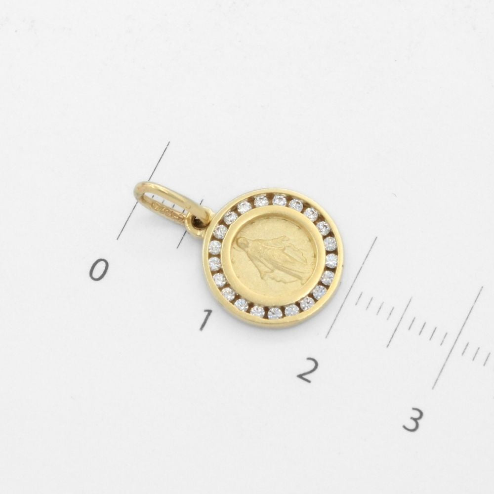Medalla de Oro 14k Modelo Circular con Zirconias e Imagen de la Virgen Milagrosa mod. 9849