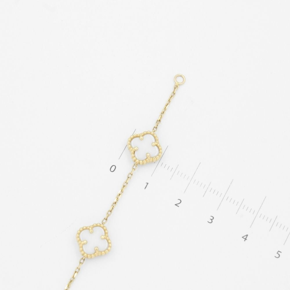 Pulsera de Oro 14k Fino con Eslabones de Trébol Incrustados con Madre Perla mod. 9035
