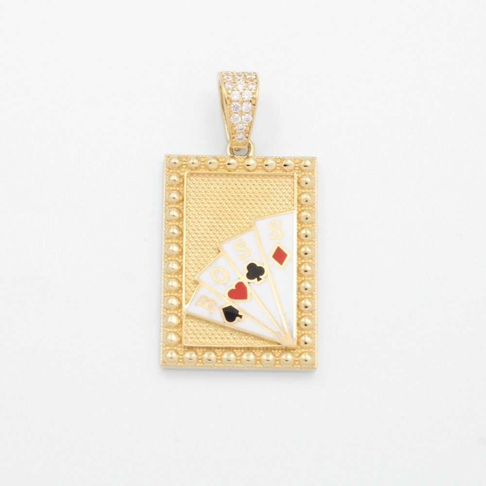 Dije de Oro 14k Diseño de Cuadro de Cartas Incrustado de Zirconias mod. 9479