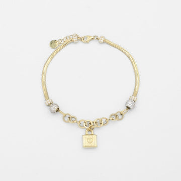 Pulsera de Oro 14k Diseño Especial con Esferas de Zirconias y Charm de Candado mod. 9694