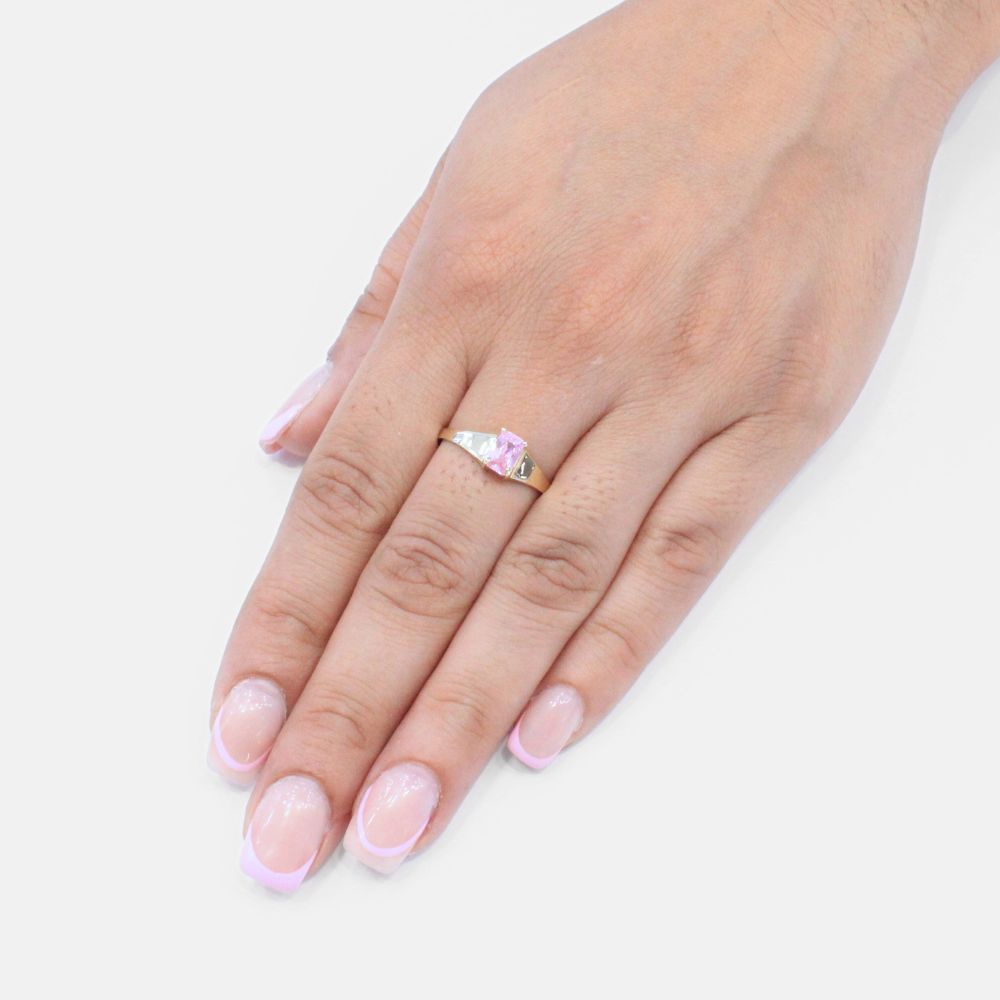 Anillo de Oro 14k Incrustado con Zirconia Rosa Especial mod. 9188