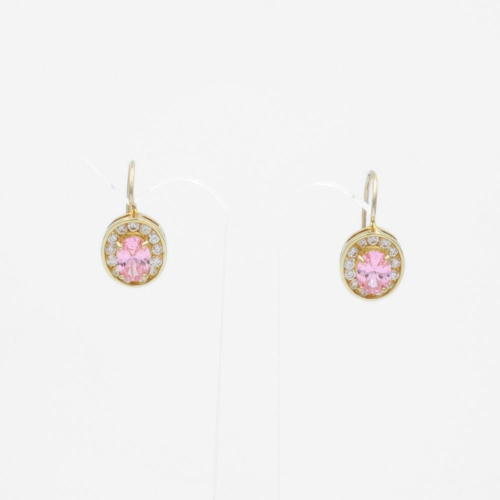 Arete con Broche Arillo de Oro 14k con Diseño Oval con Zirconia Rosa Detallada con Zirconias en Bisel mod. 9763