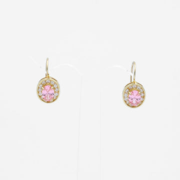 Arete con Broche Arillo de Oro 14k con Diseño Oval con Zirconia Rosa Detallada con Zirconias en Bisel mod. 9763