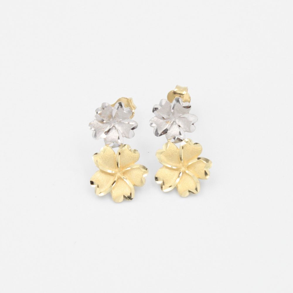 Arete de Oro 14k con Flores del Pensamiento Tono Mate mod. 9066