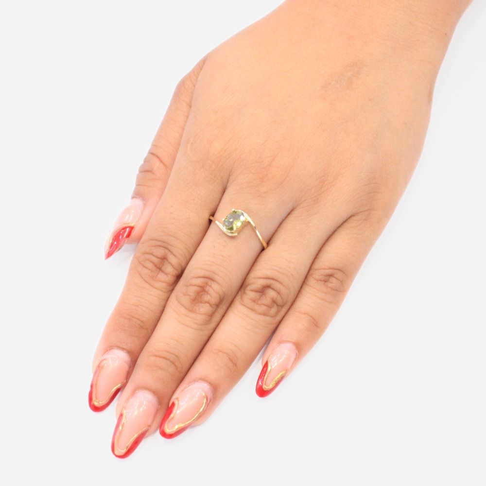 Anillo de Oro 14k con Zirconia Oval Color Verde Sultanita mod. 9077