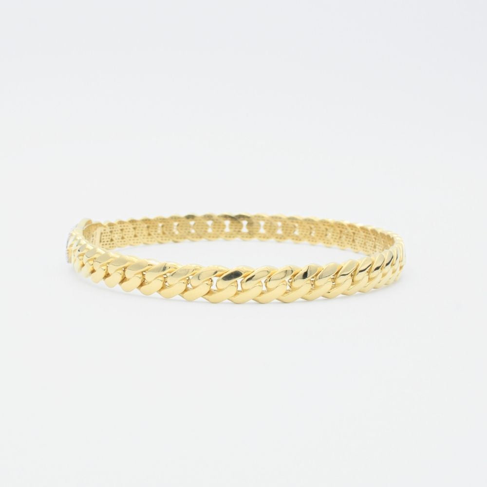 Pulsera Mónaco Chain 14k Delgada Modelo Cuff Flexible y Hueco con Incrustación de Swarovski en Broche mod. 9385
