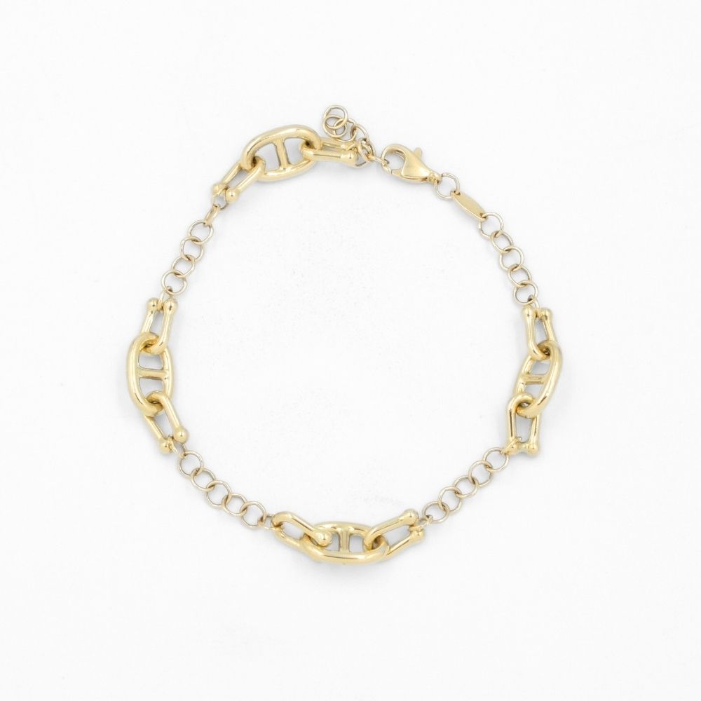 Pulsera de Oro 14k Modelo Elegante con Eslabones Finos y Huecos mod. 8658