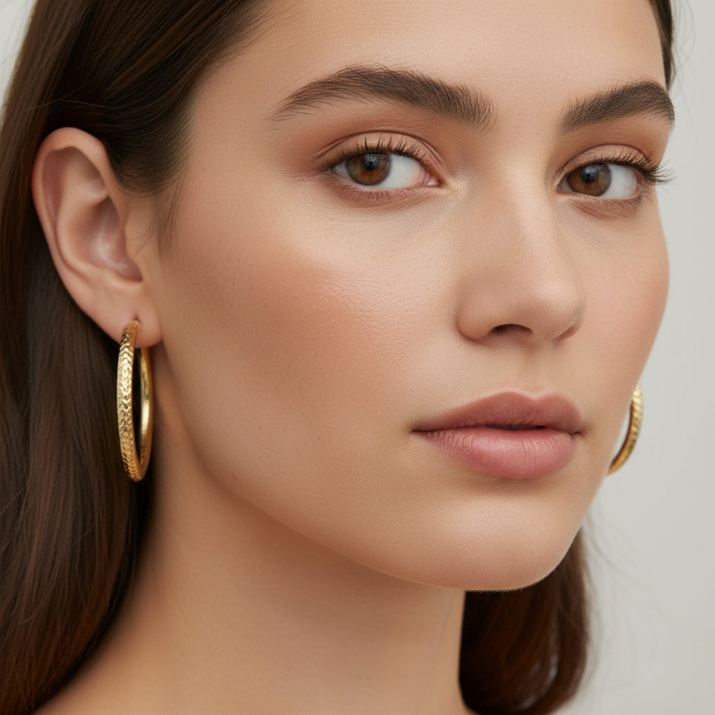 Arracada de Oro 14k con Forma Circular Hueca de Diseño Tubular Diamantado mod. 10032