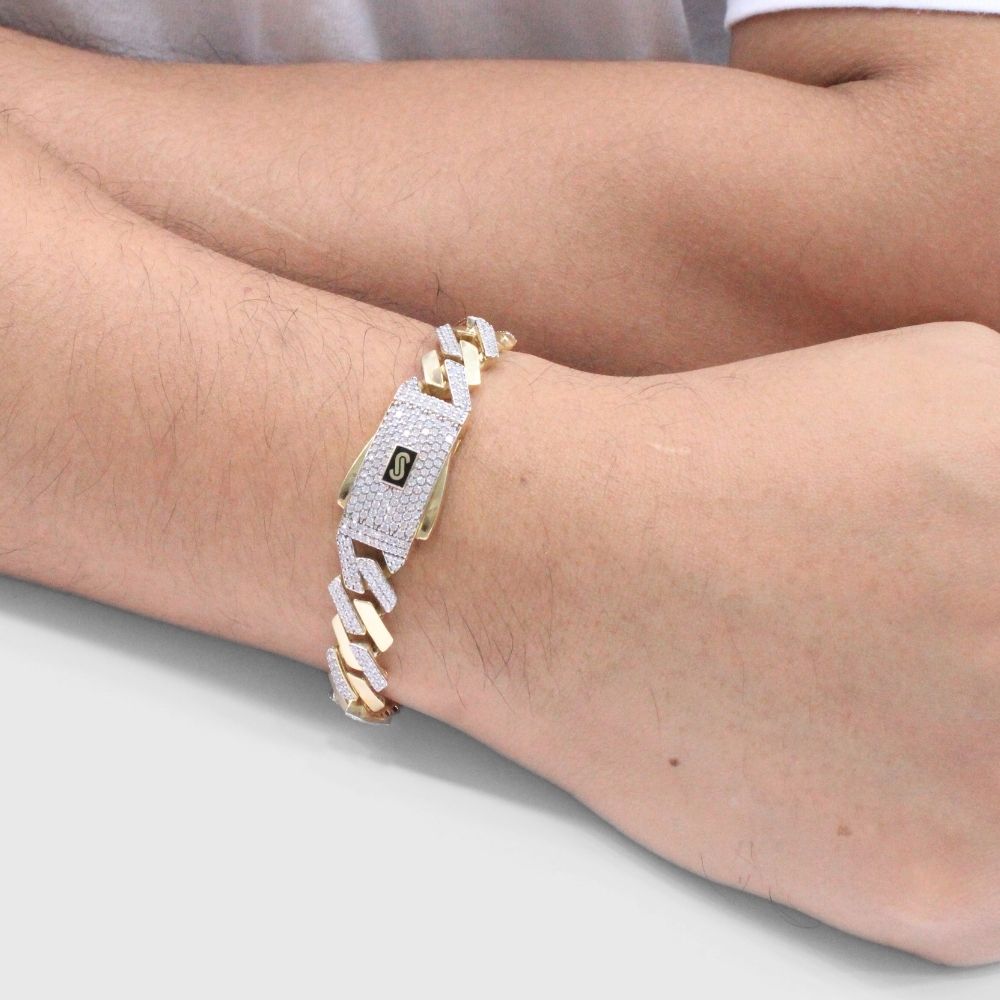 Pulsera Mónaco Chain 14k Hueca con Swarovski Brillante mod. 7755