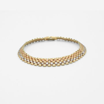Pulsera de Oro 14k Tejido Ensamblado de 3 Colores con Diseño Estrecho mod. 9806