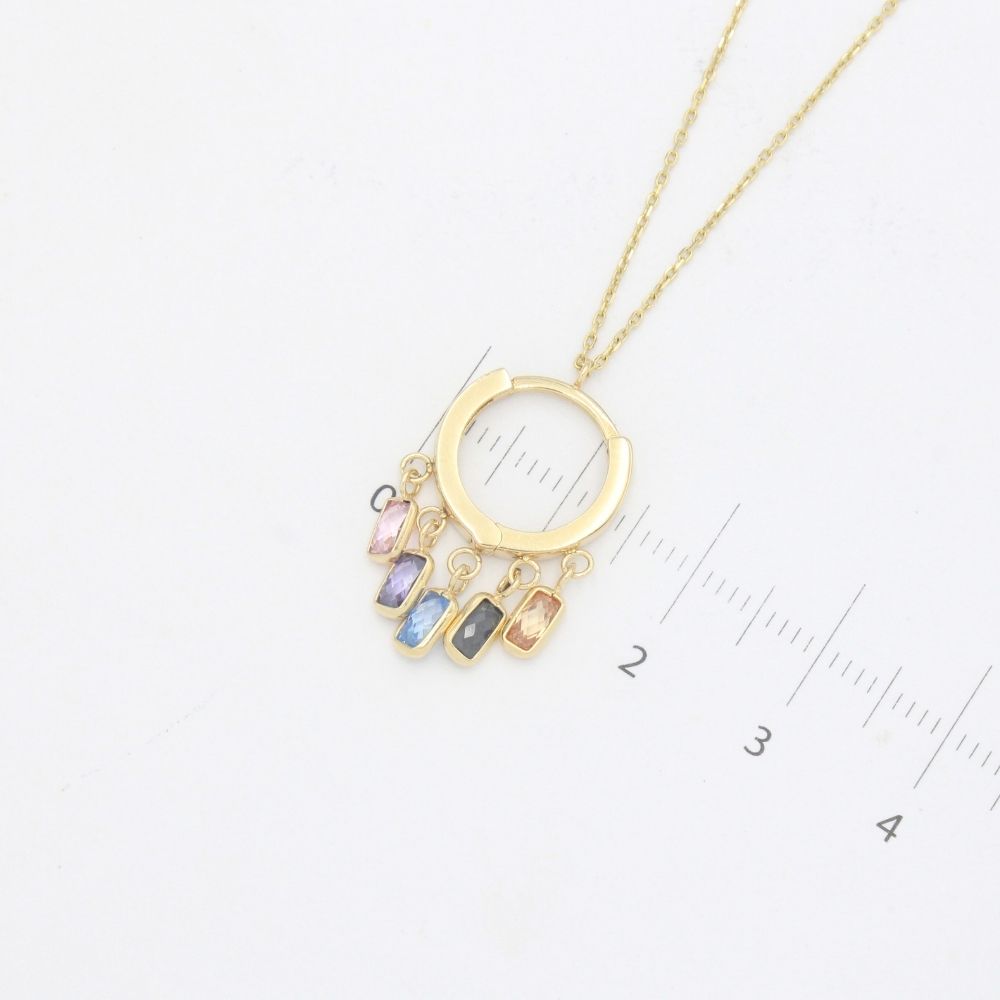 Gargantilla de Oro 14k Diseño Circular Hueco con Colgantes de Zirconia mod. 9339