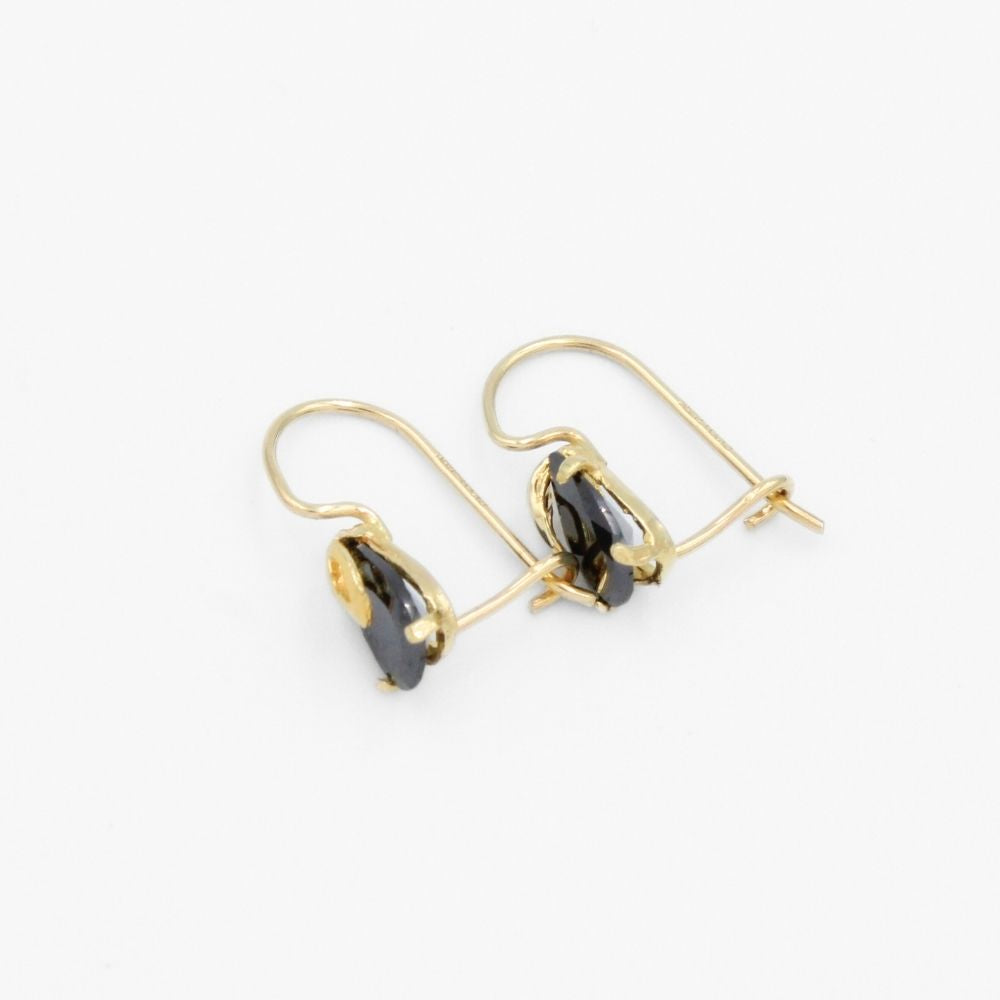 Arete con Broche Arillo de Oro 14k Gota de Zirconia Color Negro Profundo mod. 9766